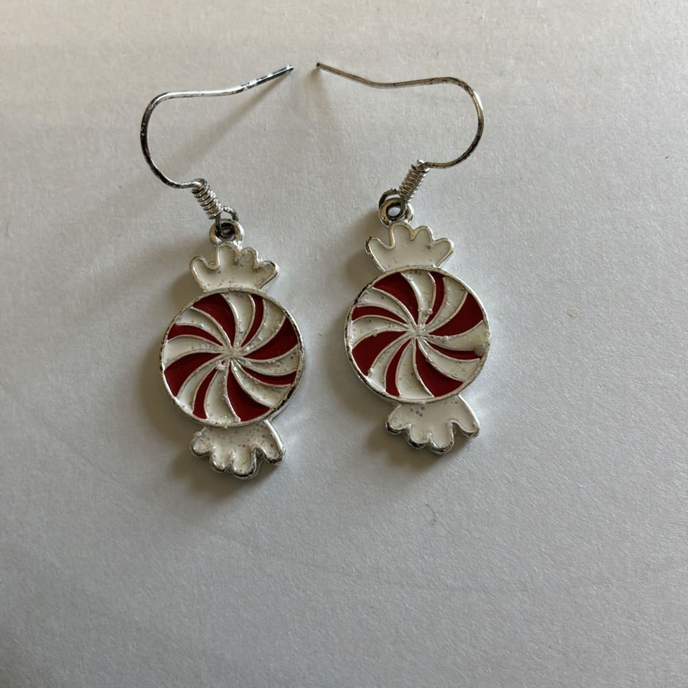 Peppermint Candy Earrings Christmas Holiday Dangle Pierced Wired